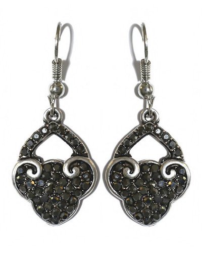 Сережки Fashion Jewelry. Під крапельне срібло. Камені: гематит. Довжина: 37 мм. Ширина: 16 мм.