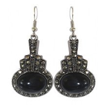 Сережки Fashion Jewelry. Під крапельне срібло. Камені: чорний агат та гематит. Довжина: 55 мм. Ширина: 25 мм.