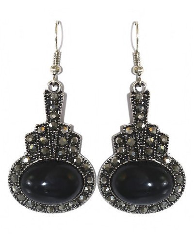 Сережки Fashion Jewelry. Під крапельне срібло. Камені: чорний агат та гематит. Довжина: 55 мм. Ширина: 25 мм.