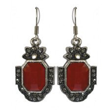 Сережки Fashion Jewelry. Під крапельне срібло. Камені: бордовий агат та гематит. Довжина: 43 мм. Ширина: 18 мм.