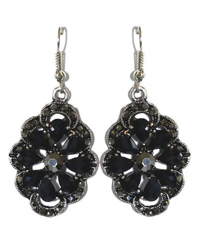 Сережки Fashion Jewelry. Під крапельне срібло. Камені: чорний агат та гематит. Довжина: 50 мм. Ширина: 23 мм.