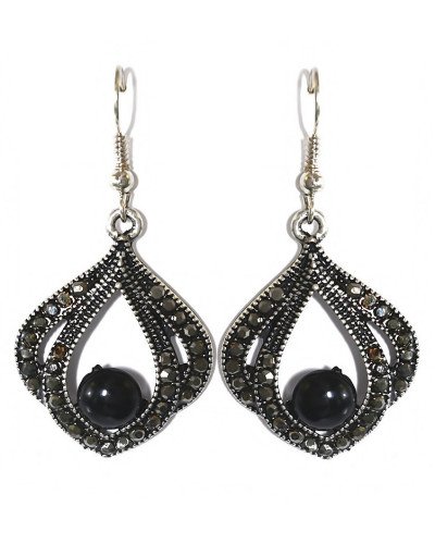 Сережки Fashion Jewelry. Під крапельне срібло. Камені: чорний агат та гематит. Довжина: 46 мм. Ширина: 24 мм.