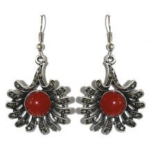Сережки Fashion Jewelry. Під крапельне срібло. Камені: бордовий агат та гематит. Довжина 48 мм. Ширина: 26 мм.
