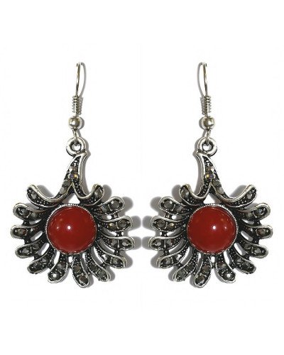Сережки Fashion Jewelry. Під крапельне срібло. Камені: бордовий агат та гематит. Довжина 48 мм. Ширина: 26 мм.