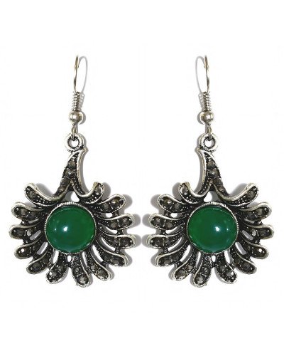 Сережки Fashion Jewelry. Під крапельне срібло. Камені: зелений агат та гематит. Довжина: 48 мм. Ширина: 26 мм.