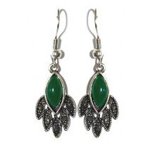 Сережки Fashion Jewelry. Під крапельне срібло. Камені: зелений агат та гематит. Довжина: 39 мм. Ширина: 13 мм.
