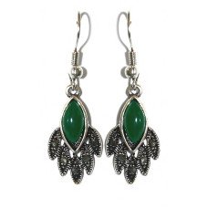 Сережки Fashion Jewelry. Під крапельне срібло. Камені: зелений агат та гематит. Довжина: 39 мм. Ширина: 13 мм.