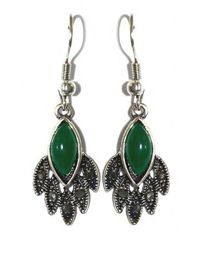Сережки Fashion Jewelry. Під крапельне срібло. Камені: зелений агат та гематит. Довжина: 39 мм. Ширина: 13 мм.