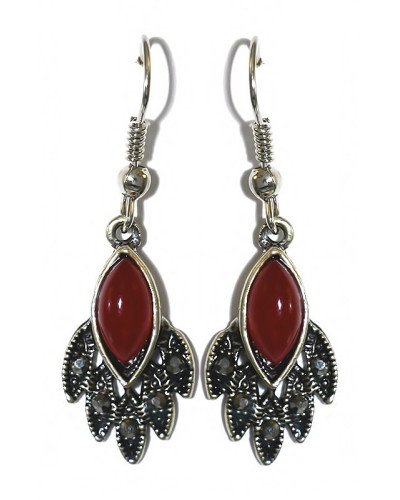 Сережки Fashion Jewelry. Під крапельне срібло. Камені: бордовий агат та гематит. Довжина: 39 мм. Ширина: 13 мм.