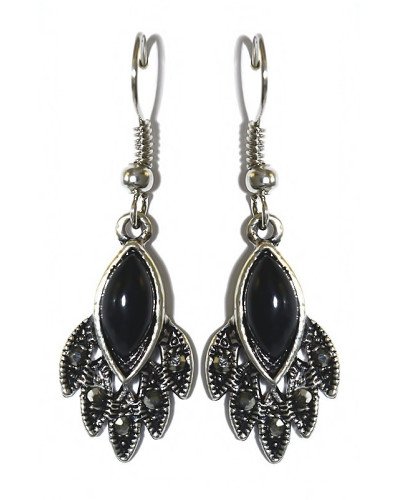 Сережки Fashion Jewelry. Під крапельне срібло. Камені: чорний агат та гематит. Довжина: 39 мм. Ширина: 13 мм.