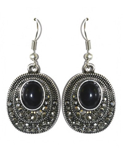 Сережки Fashion Jewelry. Під крапельне срібло. Камені: чорний агат та гематит. Довжина: 44 мм. Ширина: 21 мм.