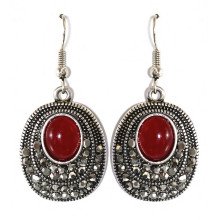 Сережки Fashion Jewelry. Під крапельне срібло. Камені: бордовий агат та гематит. Довжина: 44 мм. Ширина: 21 мм.