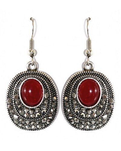 Сережки Fashion Jewelry. Під крапельне срібло. Камені: бордовий агат та гематит. Довжина: 44 мм. Ширина: 21 мм.