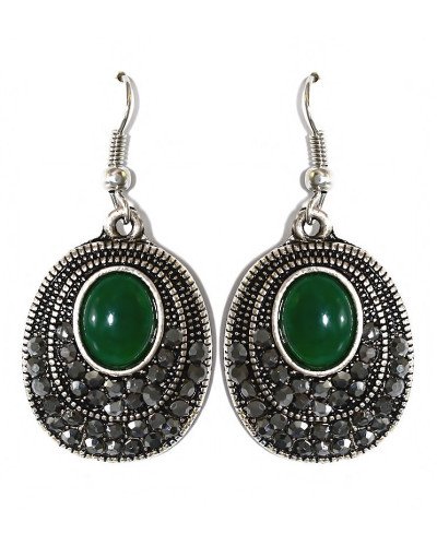 Сережки Fashion Jewelry. Під крапельне срібло. Камені: зелений агат та гематит. Довжина: 44 см. Ширина: 21 мм.
