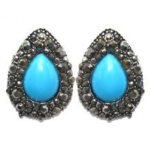 Сережки-гвоздики Fashion Jewelry. Під крапельне срібло. Камені: агат та гематит. Довжина: 26 мм. Ширина: 19 мм.