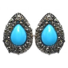 Сережки-гвоздики Fashion Jewelry. Під крапельне срібло. Камені: агат та гематит. Довжина: 26 мм. Ширина: 19 мм.