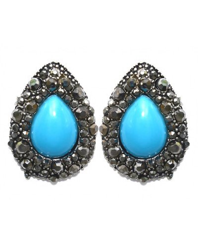 Сережки-гвоздики Fashion Jewelry. Під крапельне срібло. Камені: агат та гематит. Довжина: 26 мм. Ширина: 19 мм.