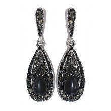 Сережки-гвоздики Fashion Jewelry. Під крапельне срібло. Камені: агат та гематит. Довжина: 45 мм. Ширина: 13 мм.