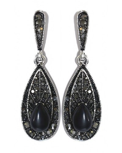 Сережки-гвоздики Fashion Jewelry. Під крапельне срібло. Камені: агат та гематит. Довжина: 45 мм. Ширина: 13 мм.