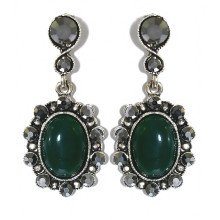 Сережки-гвоздики Fashion Jewelry. Під крапельне срібло. Камені: агат та гематит. Довжина: 40 мм. Ширина: 18 мм.