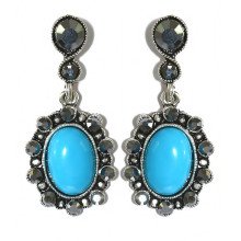 Сережки-гвоздики Fashion Jewelry. Під крапельне срібло. Камені: агат та гематит. Довжина: 40 мм. Ширина: 18 мм.
