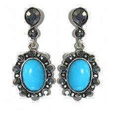 Сережки-гвоздики Fashion Jewelry. Під крапельне срібло. Камені: агат та гематит. Довжина: 40 мм. Ширина: 18 мм.
