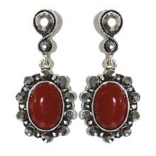 Сережки-гвоздики Fashion Jewelry. Під крапельне срібло. Камені: агат та гематит. Довжина: 40 мм. Ширина: 18 мм.