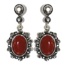 Сережки-гвоздики Fashion Jewelry. Під крапельне срібло. Камені: агат та гематит. Довжина: 40 мм. Ширина: 18 мм.