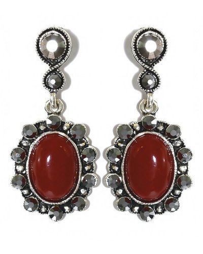 Сережки-гвоздики Fashion Jewelry. Під крапельне срібло. Камені: агат та гематит. Довжина: 40 мм. Ширина: 18 мм.