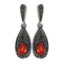 Сережки-гвоздики Fashion Jewelry. Під крапельне срібло. Камені: агат та гематит. Довжина: 46 мм. Ширина: 14 мм.