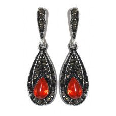 Сережки-гвоздики Fashion Jewelry. Під крапельне срібло. Камені: агат та гематит. Довжина: 46 мм. Ширина: 14 мм.