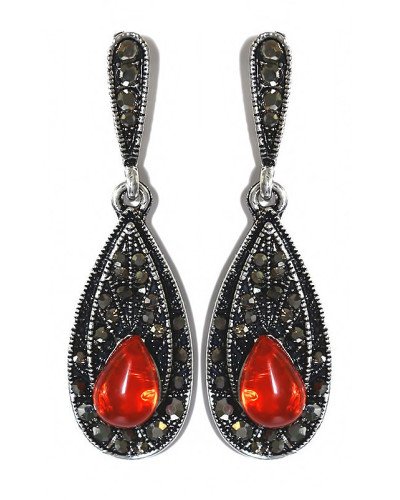 Сережки-гвоздики Fashion Jewelry. Під крапельне срібло. Камені: агат та гематит. Довжина: 46 мм. Ширина: 14 мм.