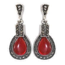 Сережки-гвоздики Fashion Jewelry. Під крапельне срібло. Камені: агат та гематит. Довжина: 40 мм. Ширина: 16 мм.