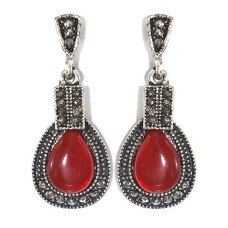 Сережки-гвоздики Fashion Jewelry. Під крапельне срібло. Камені: агат та гематит. Довжина: 40 мм. Ширина: 16 мм.