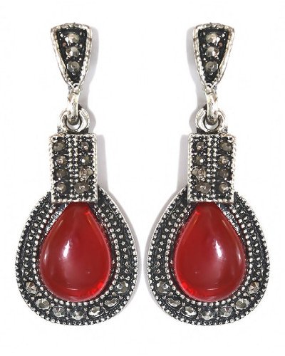 Сережки-гвоздики Fashion Jewelry. Під крапельне срібло. Камені: агат та гематит. Довжина: 40 мм. Ширина: 16 мм.