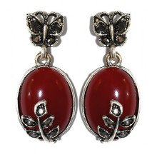 Сережки-гвоздики Fashion Jewelry. Під крапельне срібло. Камені: агат та гематит. Довжина: 36 мм. Ширина: 17 мм.
