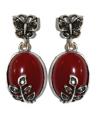 Сережки-гвоздики Fashion Jewelry. Під крапельне срібло. Камені: агат та гематит. Довжина: 36 мм. Ширина: 17 мм.