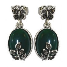 Сережки-гвоздики Fashion Jewelry Під крапельне срібло Камені: зелений агат та гематит Довжина: 36 мм Ширина: 17 мм