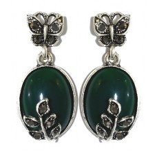 Сережки-гвоздики Fashion Jewelry Під крапельне срібло Камені: зелений агат та гематит Довжина: 36 мм Ширина: 17 мм