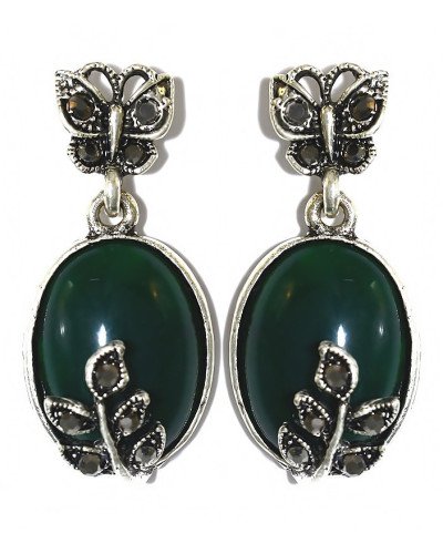 Сережки-гвоздики Fashion Jewelry Під крапельне срібло Камені: зелений агат та гематит Довжина: 36 мм Ширина: 17 мм