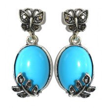 Сережки-гвоздики Fashion Jewelry Під срібло. Камені: агат та гематит Довжина: 36 мм Ширина: 17 мм