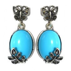 Сережки-гвоздики Fashion Jewelry Під срібло. Камені: агат та гематит Довжина: 36 мм Ширина: 17 мм