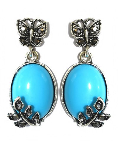 Сережки-гвоздики Fashion Jewelry Під срібло. Камені: агат та гематит Довжина: 36 мм Ширина: 17 мм