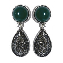 Сережки-гвоздики Fashion Jewelry Під крапельне срібло Камені: зелений агат та гематит Довжина: 34 мм Ширина: 12 мм