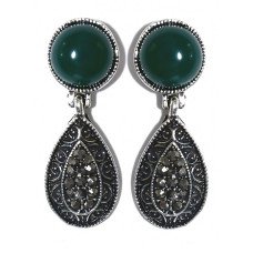 Сережки-гвоздики Fashion Jewelry Під крапельне срібло Камені: зелений агат та гематит Довжина: 34 мм Ширина: 12 мм
