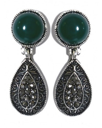 Сережки-гвоздики Fashion Jewelry Під крапельне срібло Камені: зелений агат та гематит Довжина: 34 мм Ширина: 12 мм