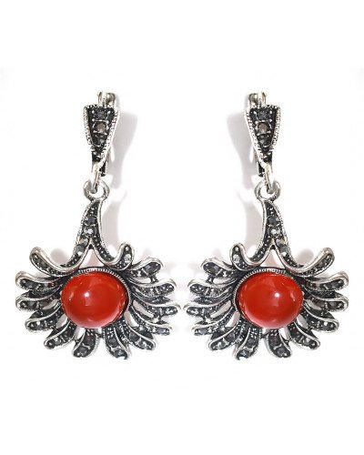 Сережки Fashion Jewelry. Під крапельне срібло. Камені: бордовий агат та гематит. Довжина: 42 мм. Ширина: 26 мм.