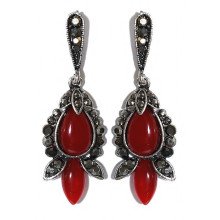 Сережки-гвоздики Fashion Jewelry. Під крапельне срібло Камені: агат та гематит Довжина: 48 мм Ширина: 16 мм
