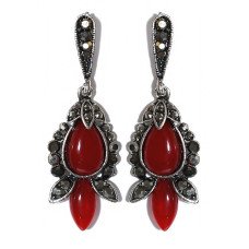 Сережки-гвоздики Fashion Jewelry. Під крапельне срібло Камені: агат та гематит Довжина: 48 мм Ширина: 16 мм