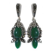 Сережки-гвоздики Fashion Jewelry Під крапельне срібло Камені: зелений агат та гематит Довжина: 48 мм Ширина: 16 мм